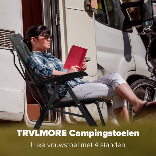 TRVLMORE Campingstuhl - Duo Pack - 150 kg Belastbarkeit - Staufach - Schwarz
