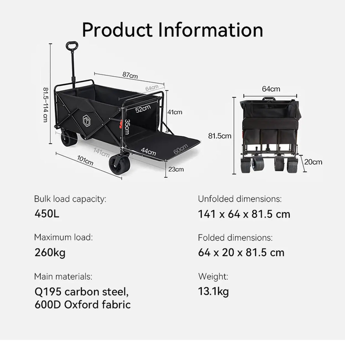 Ochama Off-Road-Bollerwagen 150 l – Heckklappe – Belastbar bis 260 kg
