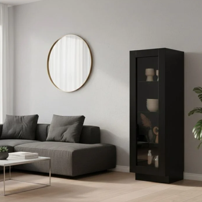 VDD Home Vitrine mit Glastür – Schwarz – 37 x 39,5 x 120,5 cm
