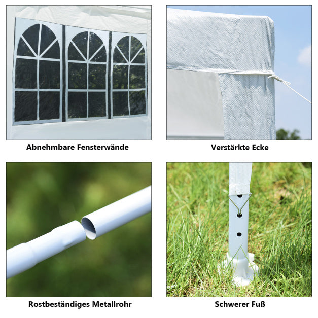 Coast Gartenzelt - abnehmbare Seitenwände und Fenster - 3 x 3 x 2,56 m - 10 kg - weiß