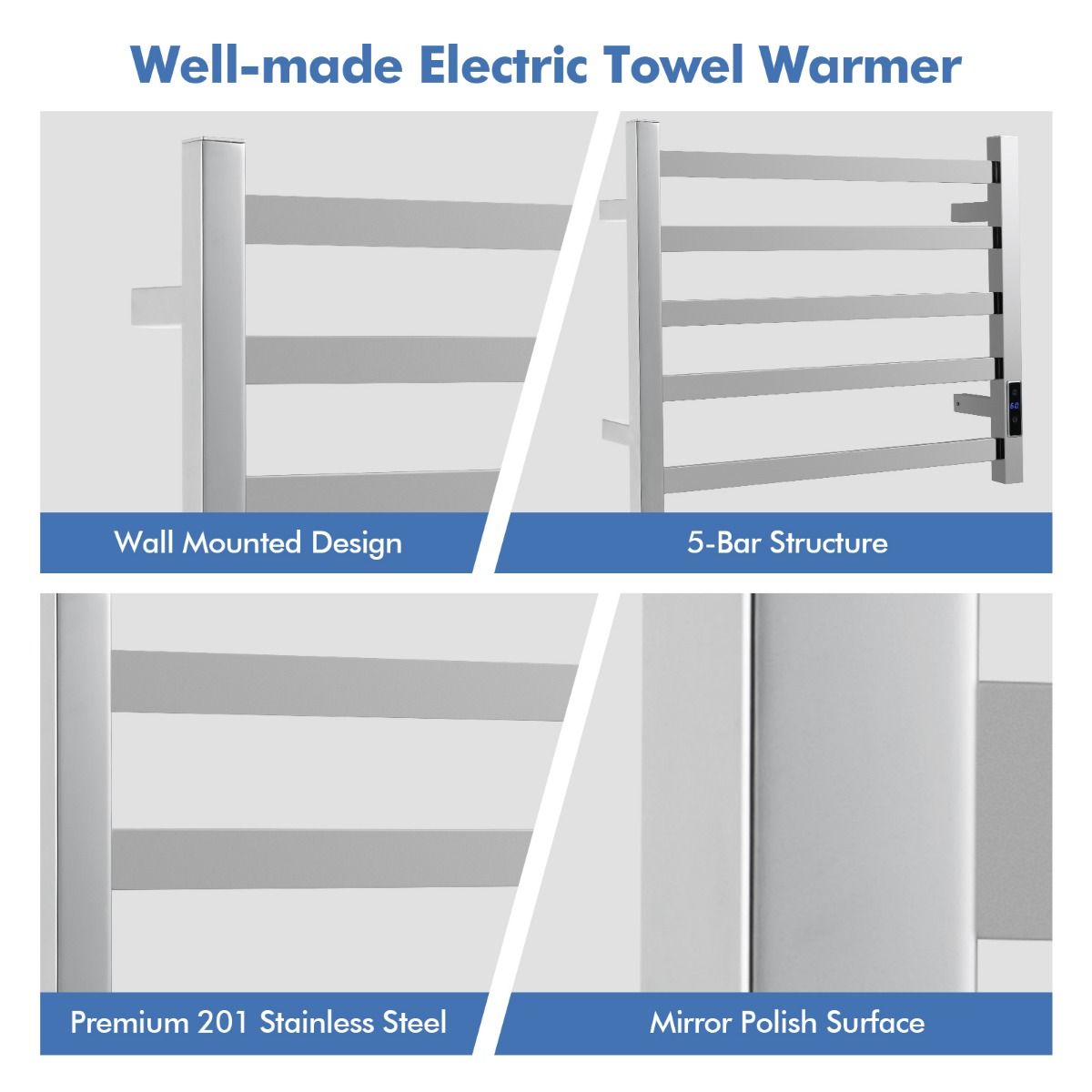 Coast Handtuchwärmer - bis zu 60°C - 55 x 11 x 45 cm - Silber