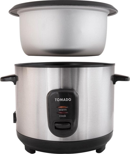 Tomado TRC1001S - Reiskocher - 5 Portionen - 1 Liter Fassungsvermögen - Warmhaltefunktion - Antihaftbeschichtung - PFAS-frei - Design aus Edelstahl