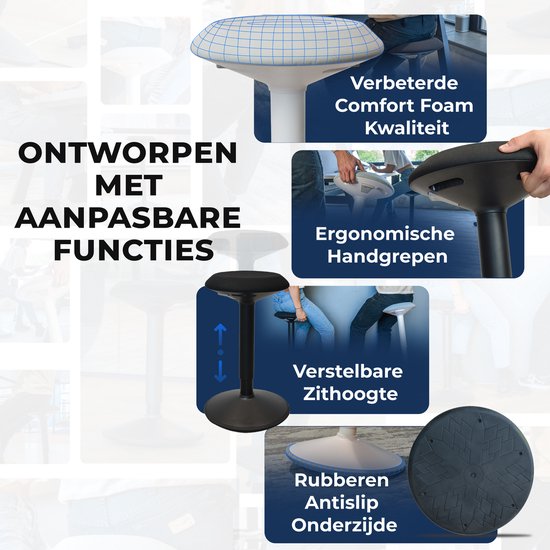 Backerz Wobble Hocker - Ergonomische Wobble Stuhl Höhe 55-80cm - Balance Hocker - Saddle Hocker Blau