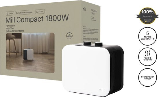 Mill – CUS1800MECW – Design-Heizlüfter – 2 Stufen – bis zu 30 m² – weiß – 5 Jahre Garantie