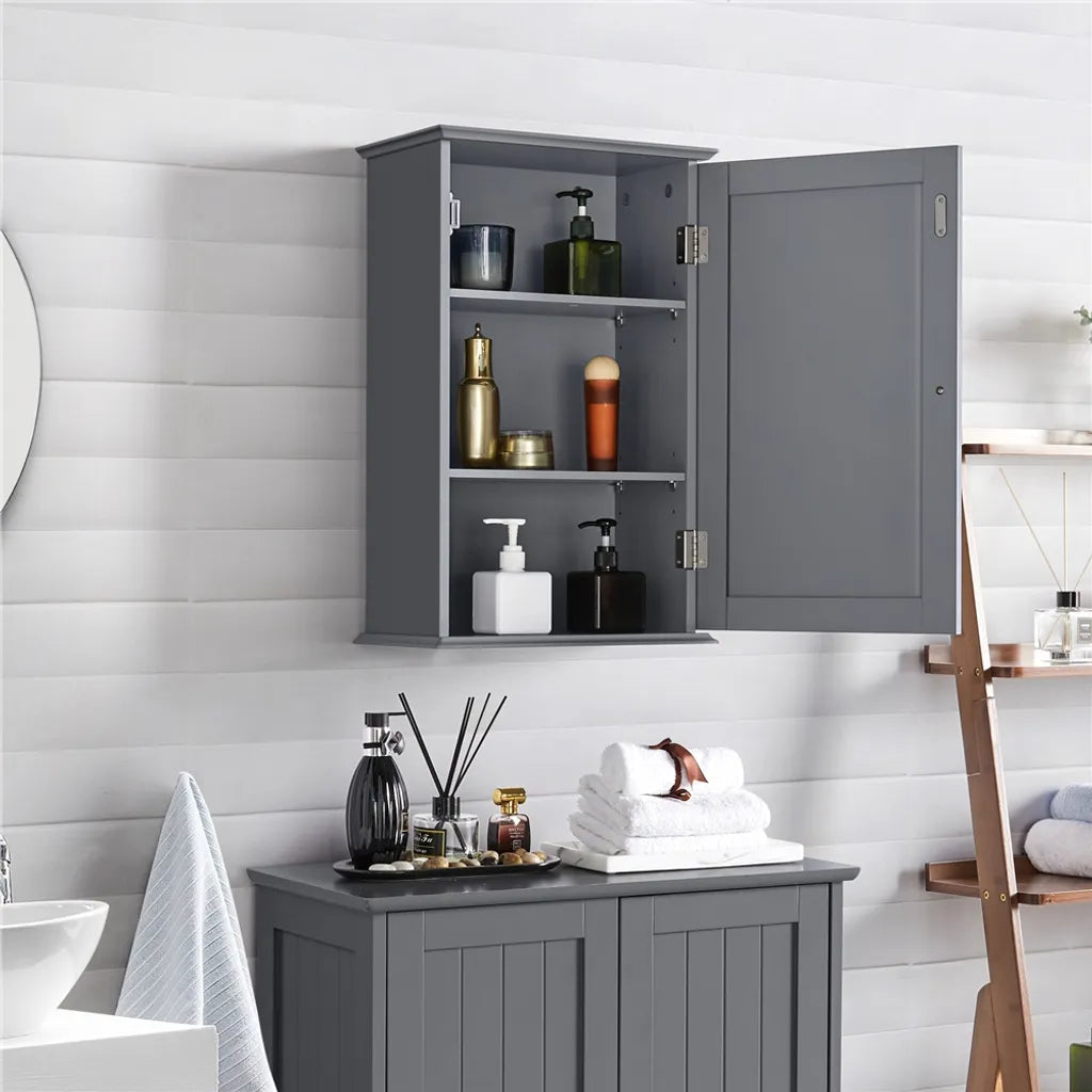 Yaheetech Badezimmerschrank 35 x 21 x 55 cm – Dunkelgrau – Wandschrank mit 3 Staufächern