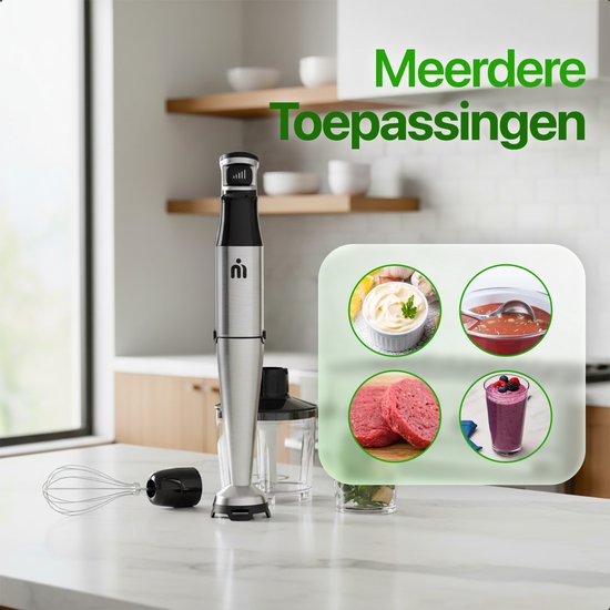 MATTI® - Stabmixer-Set 5in1 - Elektrischer Stabmixer - Zerkleinerer - Mixer - Milchaufschäumer - 1500W