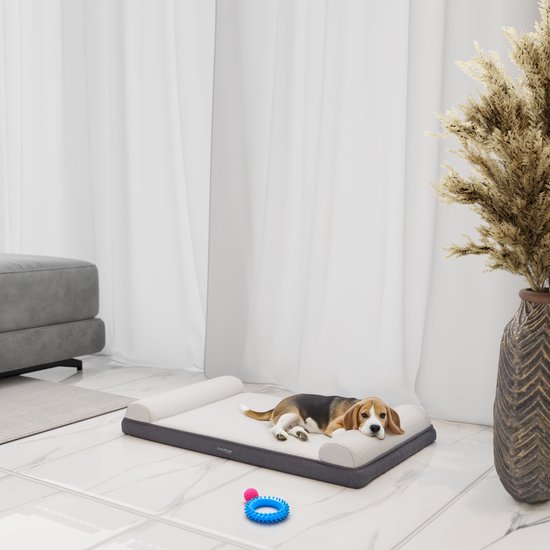 CozySense® Orthopädisches Hundekissen 100 X 70 cm - Größe XL - Wasserdicht - Geeignet als Sitzkissen & Hundebett - Waschbarer Bezug - Weiß