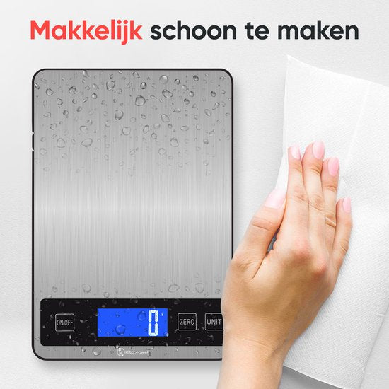 Kitchenwell Digitale Präzisions-Küchenwaage - Küchenwaage - 1gr - 10kg - Tara-Funktion - Grau