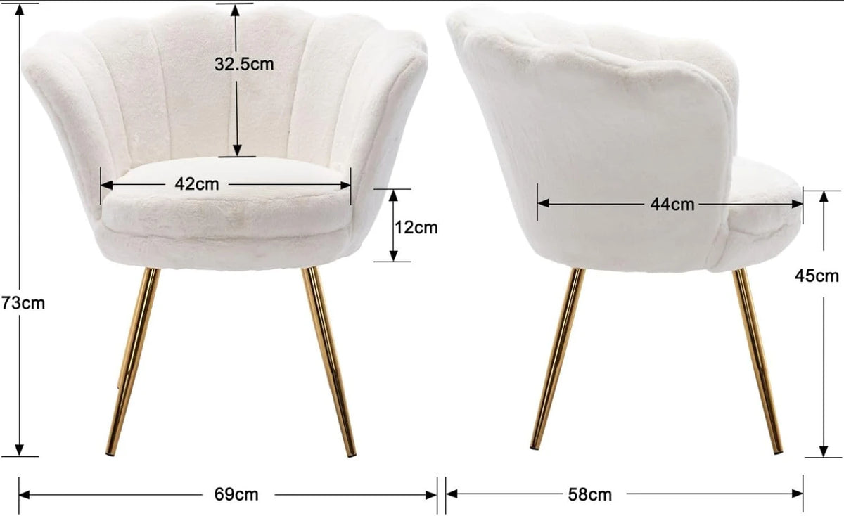 Ya-Home Sessel in Blumenform mit goldenen Beinen – Plüsch-Loungesessel – 70 x 60 x 76 cm – Weiß