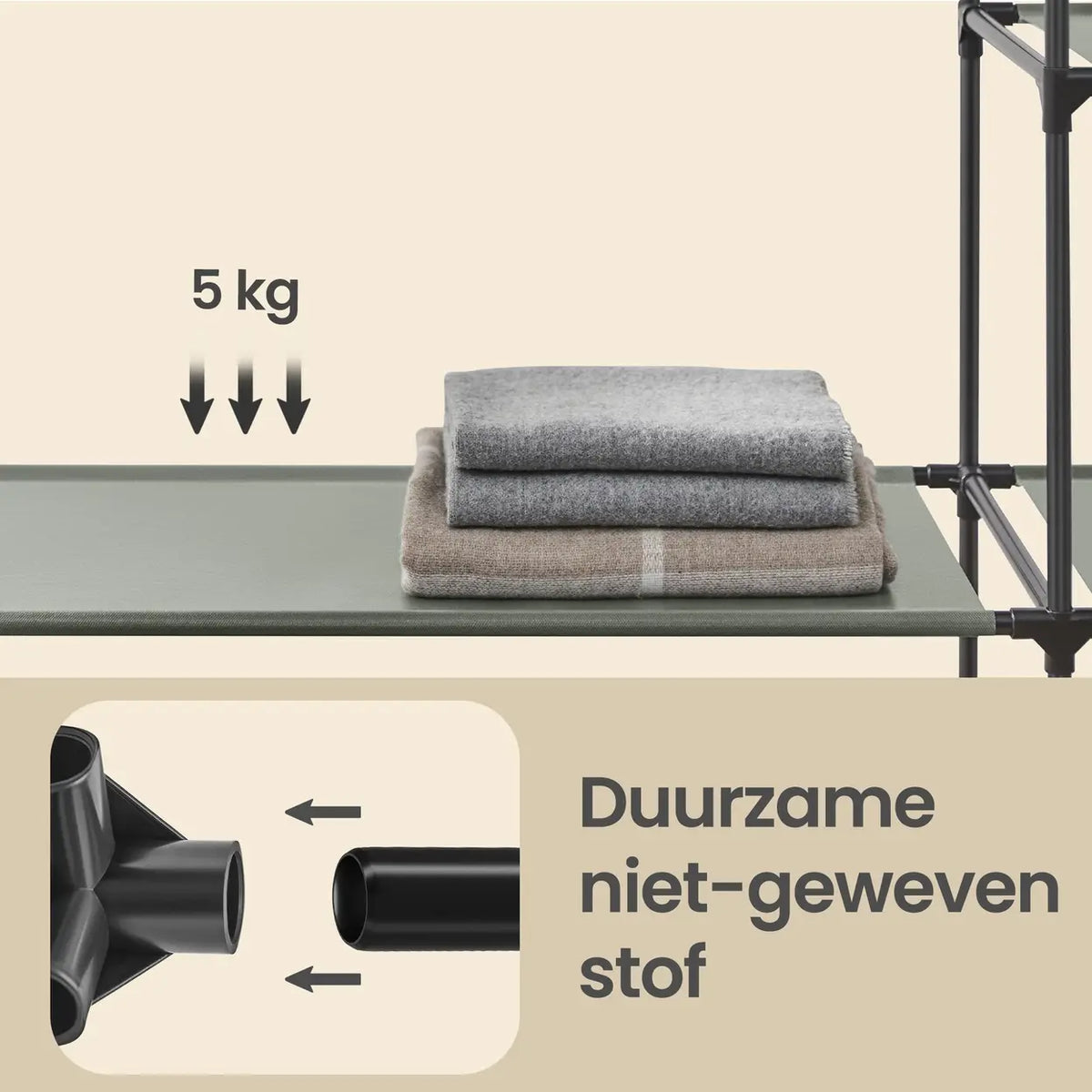 JOYFURNOS Kleiderschrank 150 x 45 x 175 cm – Laurel-Grün – 12 Fächer mit Kleiderstange