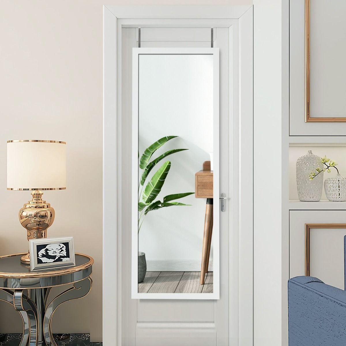 Coast Wandspiegel Ganzkörperspiegel mit höhenverstellbaren Aufhängehaken 37 x 2 x 120 cm weiß