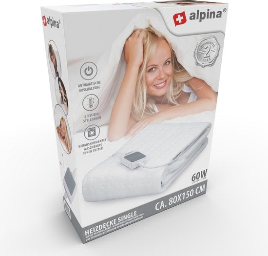 alpina Electric Blanket - Wärmedecke - 3 Stufen - waschbar - 1-Person - 150x80cm