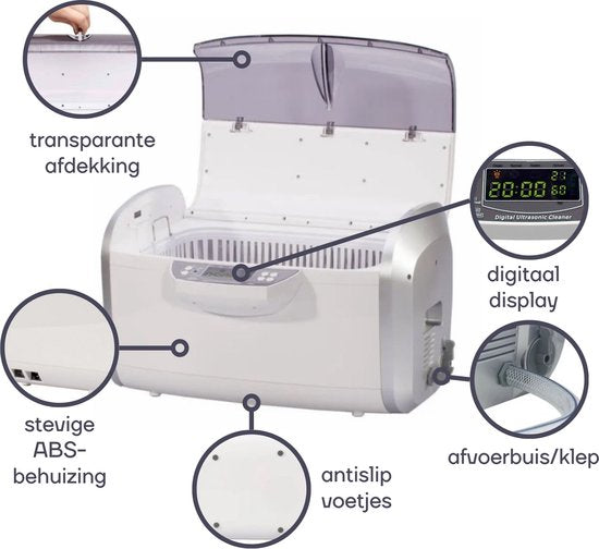Perel Ultraschallreiniger 6 L - Entgasungsfunktion - Ablassventil - Einstellbarer Timer und Temperatur - Abnehmbarer Korb und Uhrenhalter - Professioneller Einsatz - 310 W, 35 kHz - Weiß