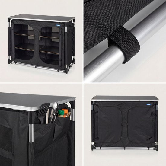 Outdoor-Campingküche – Campingschrank – Außenküche – 6 Fächer – Aluminiumrahmen – verstellbare Beine – grau – Tristar KI-0769