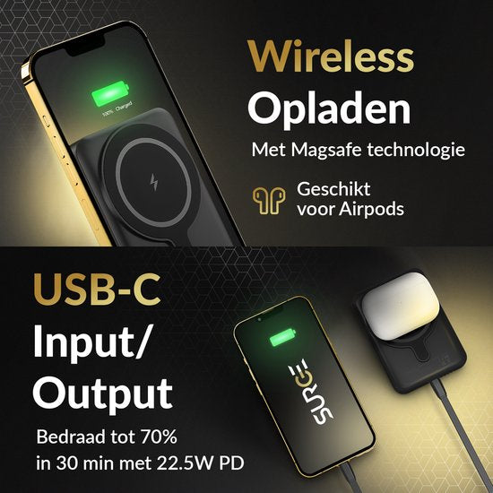Surge Wireless Powerbank 10000mAh - Magsafe kompatibel - 22.5W Schnellladegerät - Geeignet für iPhone 12, 13, 14, 15, 16