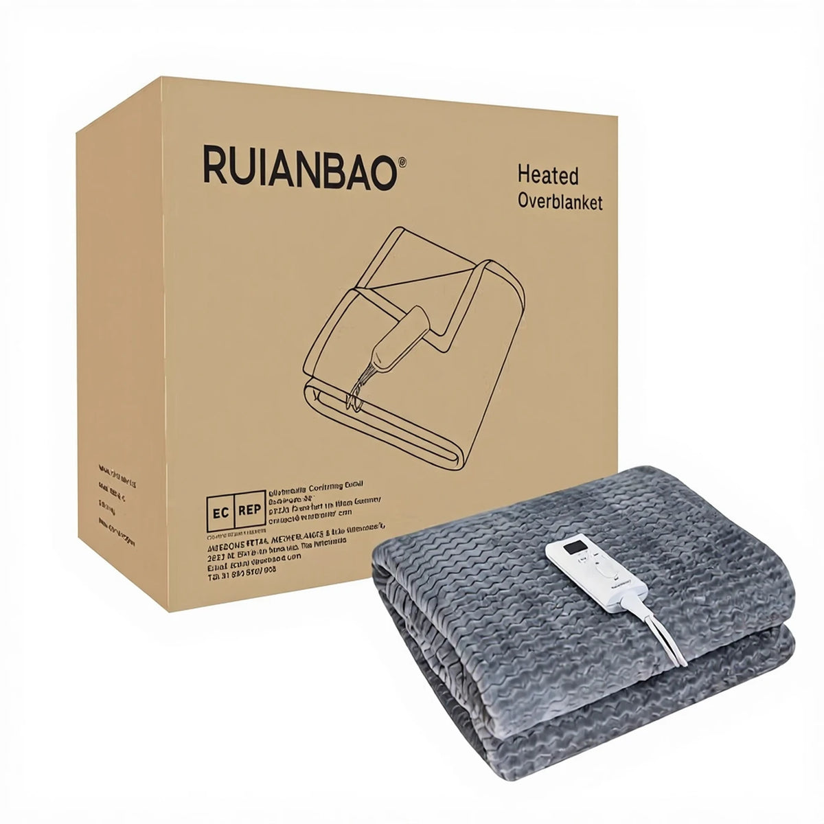 Ruianbao Luxus-Heizdecke 130 × 180 cm – 9 Heizstufen – 165 W – Weich und bequem