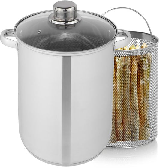 Aviro Spargelpfanne - Nudelpfanne - Ø 16,5 cm - 23cm hoch - 4,2L - Multifunktional - Für alle Wärmequellen geeignet - Edelstahl