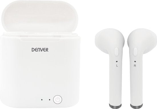Denver TWQ-40 - Wireless Bluetooth earbuds - draadloos opladen via QI - Wit