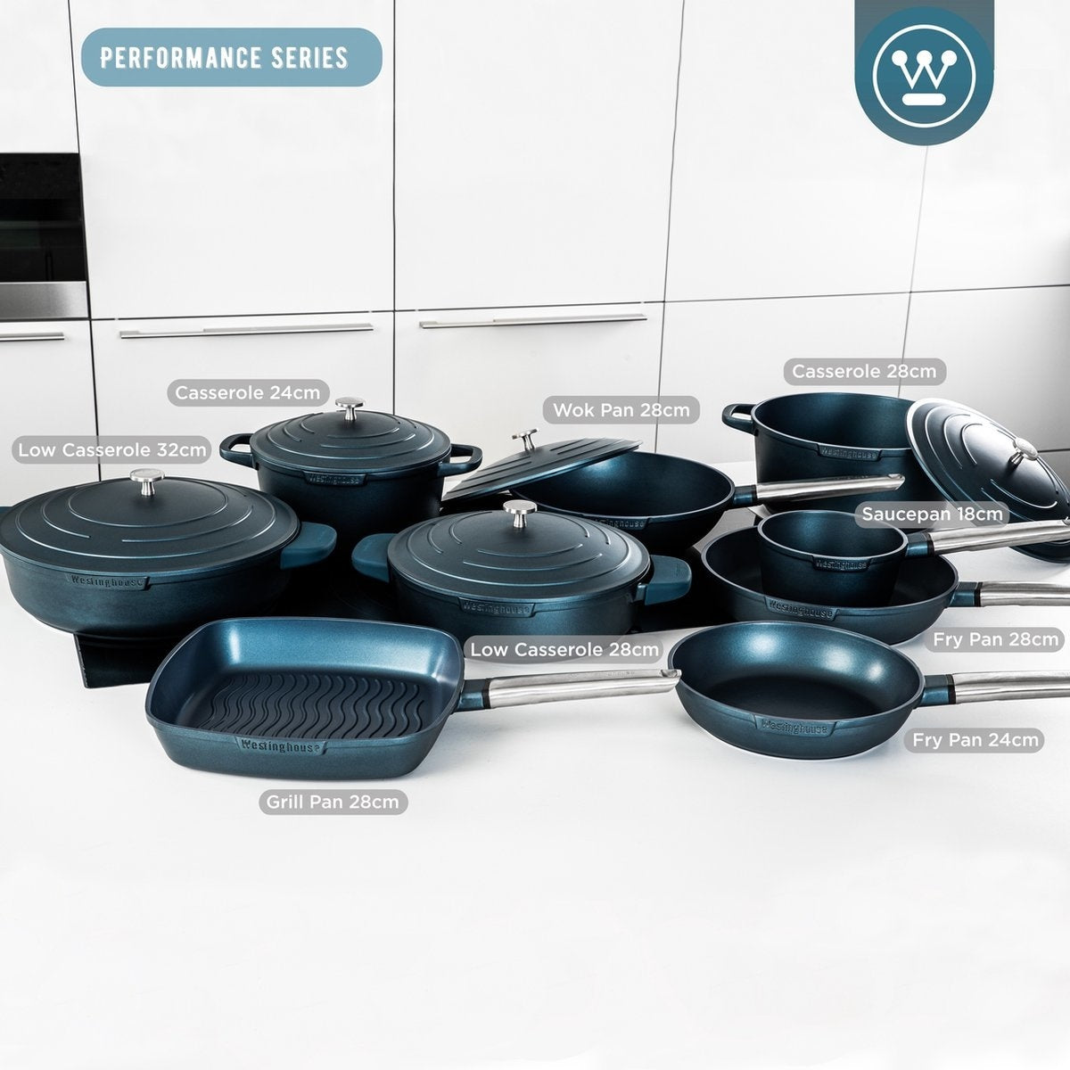 Westinghouse Performance Series Stielkasserolle - Kochtopf - Backofen geeignet - 28 cm - Blau