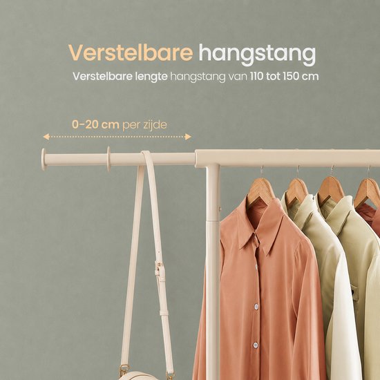 O'DADDY® Kleiderständer – Kleiderständer auf Rollen – Kleiderständer aus Metall - Kleiderständer - Kleiderständer - Garderobenständer - Kleiderstange - Kleiderständer - Ausziehbare Kleiderstange - Verstellbare Kleiderstange - Stabil bis 130 kg - Beige