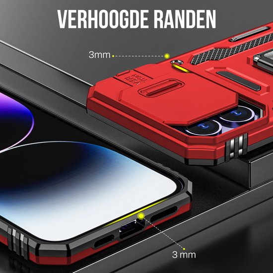 Podec-Hülle für iPhone 11 Pro, rot – Handyhülle – Anti-Shock-Case, Hybrid-Armor-Hülle mit Ständer und Ring sowie Displayschutzfolie
