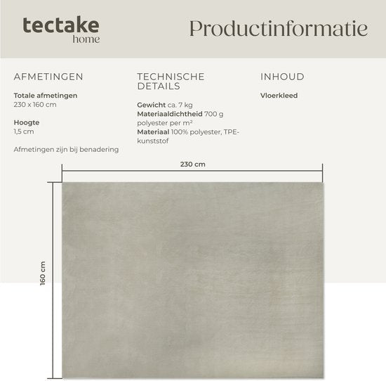 tectake® Kurzflorteppich - 160 x 230 cm - Sand - Teppich für Wohnzimmer, Schlafzimmer, Esszimmer - Pflegeleicht und waschbar - Anti-Rutsch-Unterlage - Allergikerfreundlich - Verschiedene Größen und Farben