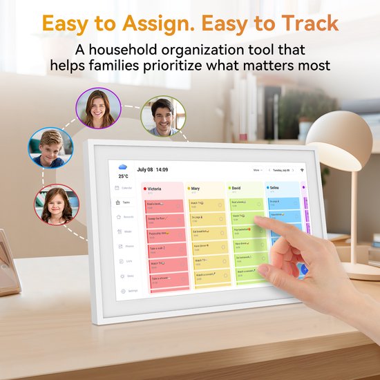 TABWEE P15 15,6-Zoll-Digitalbilderrahmen mit Touchscreen – 1080p Full HD, intelligenter Familienplaner, Digitalbilderrahmen und Aufgabenliste, interaktives Kamin-Display – Wand- und Schreibtischmontage für nahtlose Planung