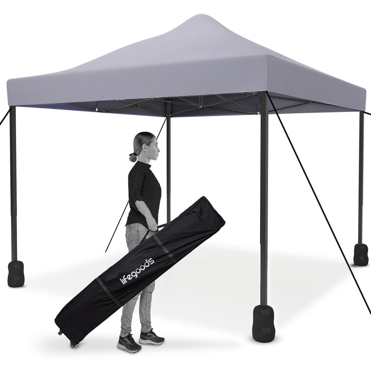 LifeGoods Partyzelt - Pavillon - 3x3 m - Einfacher Aufbau - Zusammenklappbar - Wasserdicht - Tragetasche mit Rädern - Dunkelgrau