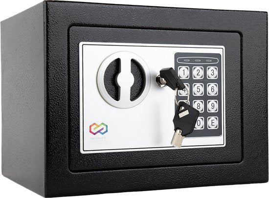 Infinity Goods Safe - Elektronisch - Zahlenschloss - 2 Notschlüssel - Verschlüsse - Verankerung - Sicherheitsschloss - 23x17x17 cm