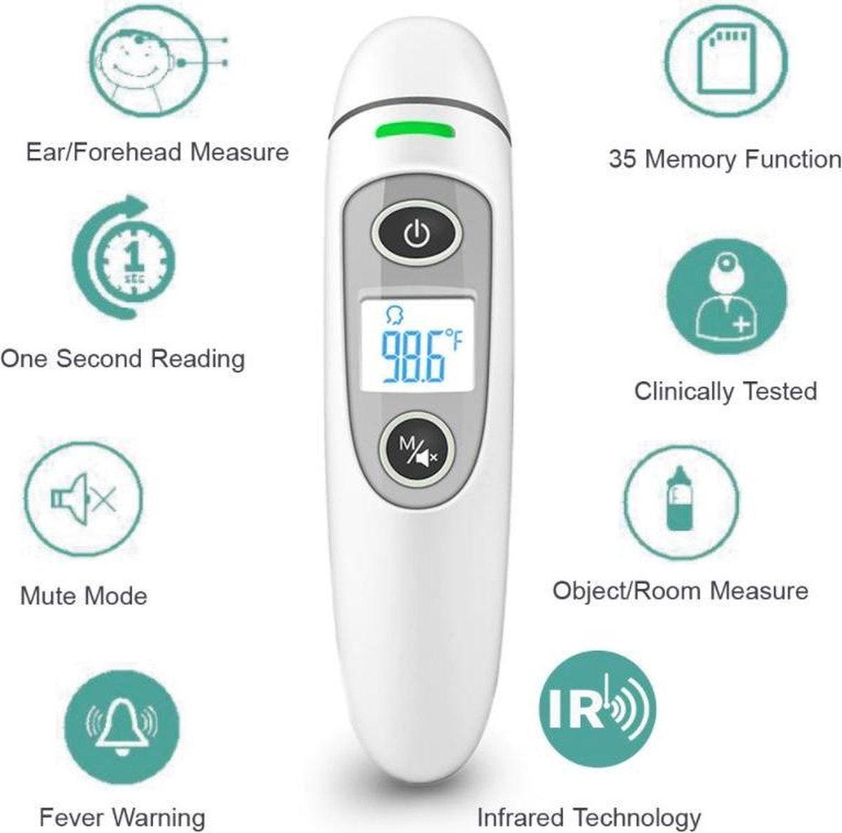 FC - IR100 Digitales berührungsloses Stirn-Infrarot-Thermometer für Erwachsene - Kinder - Baby-Thermometer mit Fieber-Anzeige und 35 Speicherplätzen