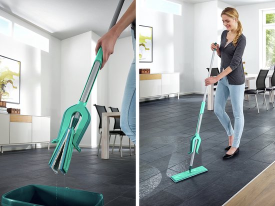 Leifheit Picobello Bodenwischer M Micro Duo mit Stiel – 33 cm Wischbreite – türkis – grau