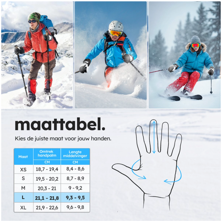 Saaf - Beheizte Handschuhe Premium - Größe L - Weißes & schwarzes Polyester - 3 Wärmestufen & wiederaufladbar - Wasser- & Windabweisend - Optimaler Komfort
