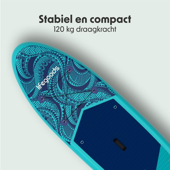 LifeGoods SUP Board All-round Compact - mit Sitz - 100 KG Tragfähigkeit - 300 x 76 cm - Aufblasbar - Komplettes SUP Paket - Blau