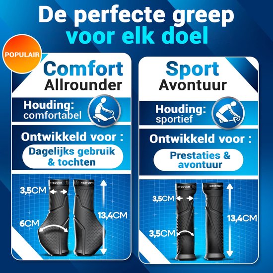 Nextcover Fahrradgriffe – Comfort Grip – Ergonomisch – Universal – Schwarz