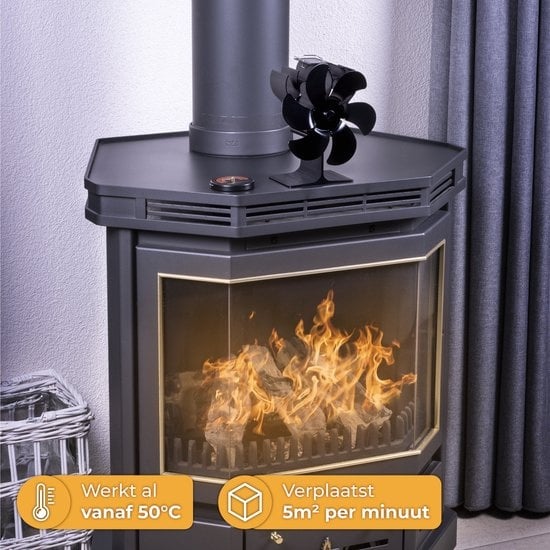 Nuvance Ofenventilator - Für Woodburner - Thermometer enthalten - Kaminventilator - Ofen Ecofan - Wärmeventilator - Schwarz