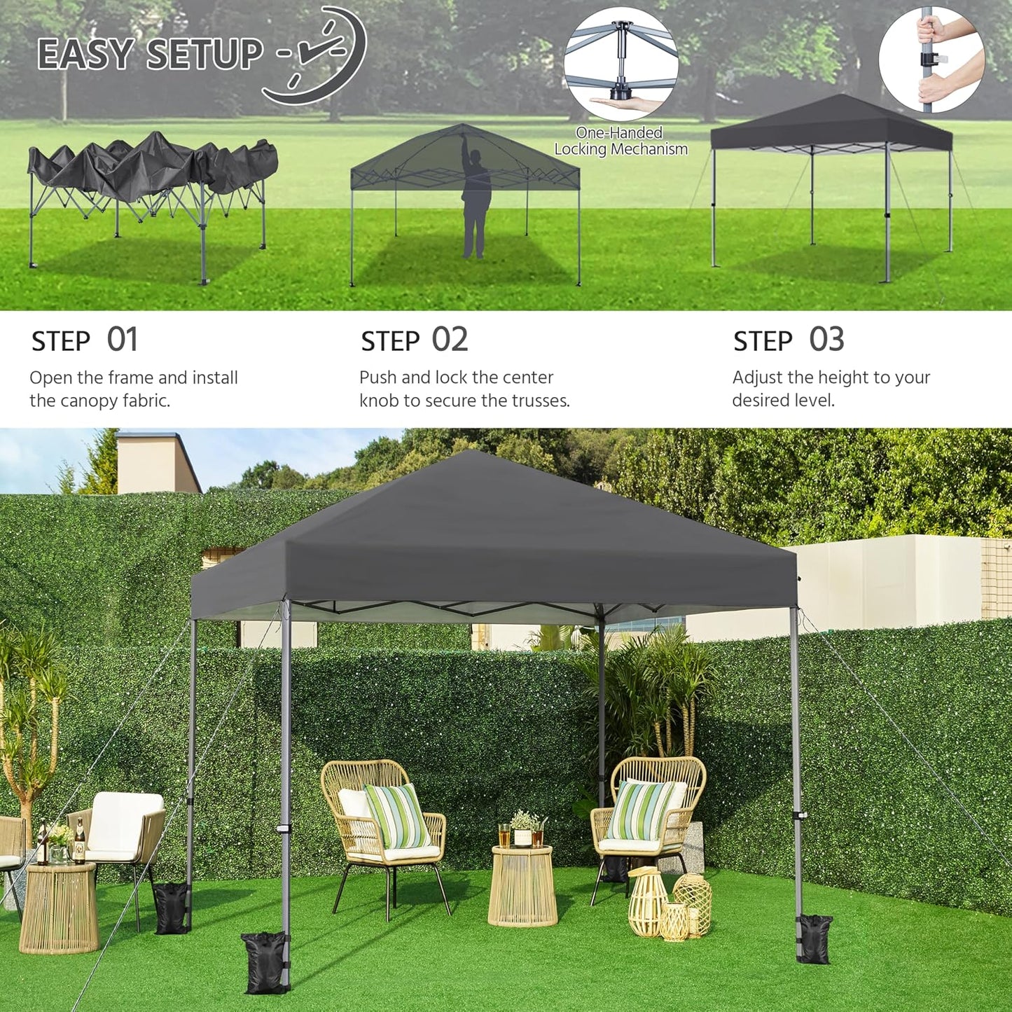 Yaheetech Faltpavillon 3 x 3 m Dunkelgrau – Wasserdicht – UV-Schutz 50+ – Inkl. Heringe, Sandsäcke und Tragetasche