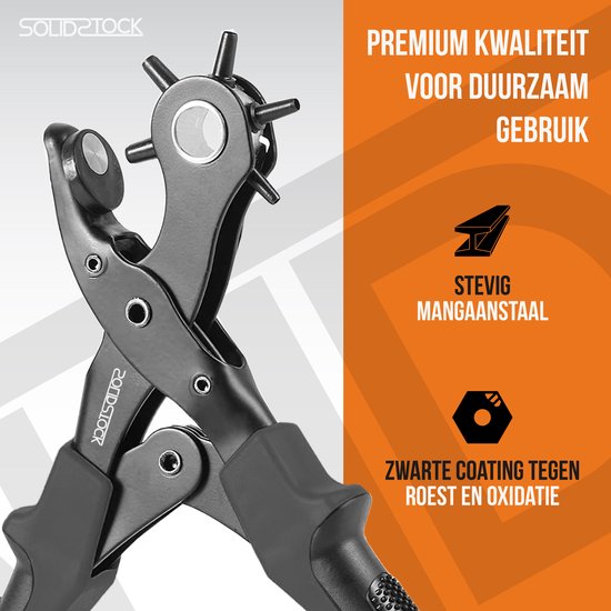 SolidStock Professionelle Lochzange für Gürtel – inklusive Messlatte – Lochzange – Revolverzange – Schwarz