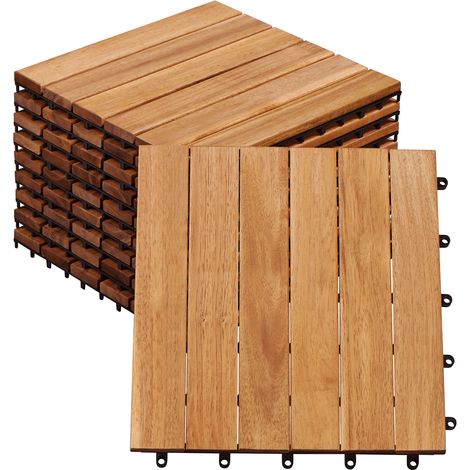 Yaheetech Terrassenfliesen aus Akazienholz, 10er-Set – 31 x 31 cm – Klickfliesen für Garten, Balkon und Terrasse