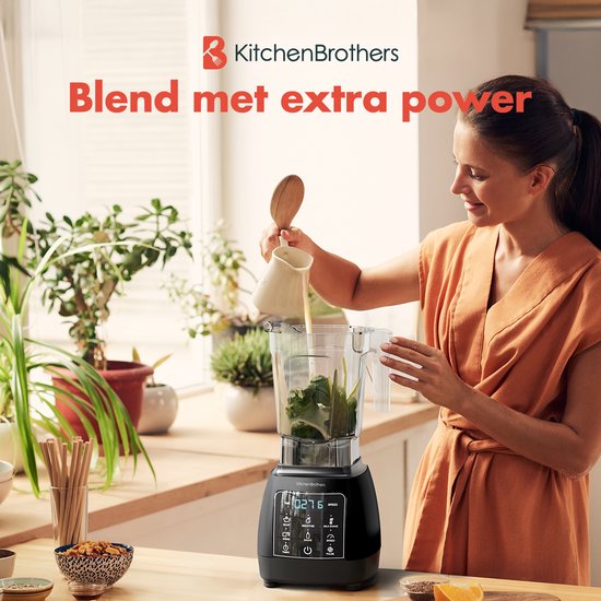 KitchenBrothers 2-in-1 Power Blender - 1600W - 2L - Komplettset mit Zerkleinerer und To-go Cup - Smoothie Maker - Ice Crusher - Schwarz