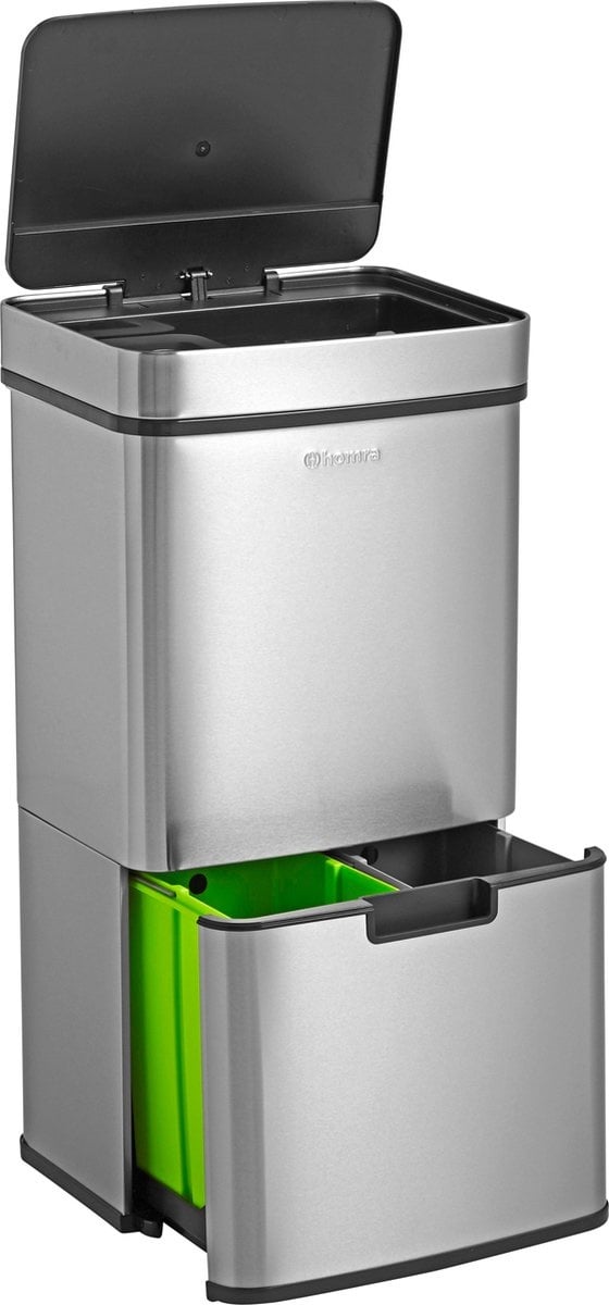 Homra - Mülleimer - 3 Tonnen - 72 Liter (2x12 + 1x48) - mit Infrarotsensor - Edelstahl - Silber
