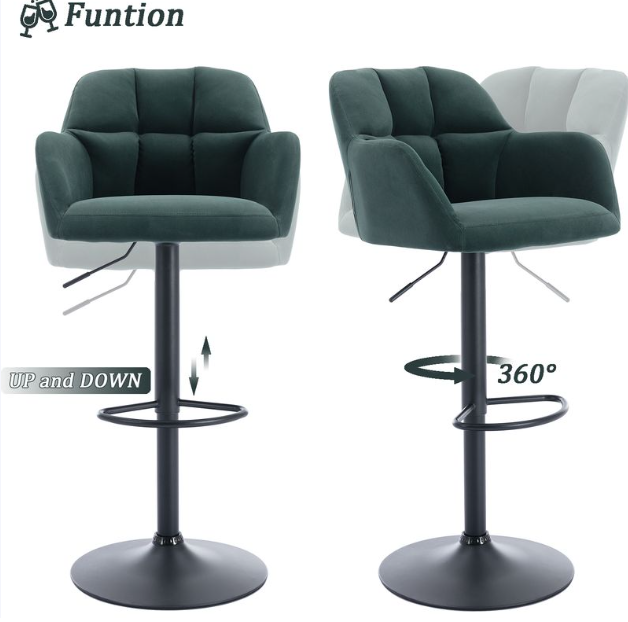 WAHSON Barhocker, 2er-Set, grün, Samt – höhenverstellbar 65–87 cm – drehbar