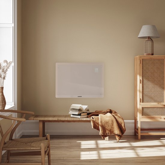 VONROC Luxury electric heater - Konvektorheizung mit Glasscheibe - 750W/1500W - Beheizt Räume bis zu 18m2 - Gesteuert sowohl mit App (über Wifi) als auch manuell - Einstellbarer Thermostat und Timer - Beige