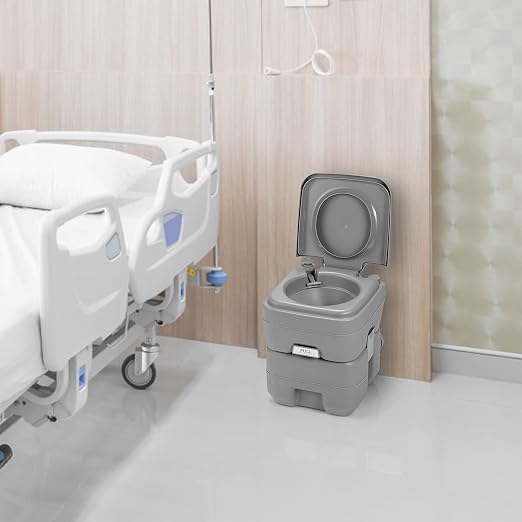 Goplus Tragbare Campingtoilette 20 l + 10 l – HDPE – Spülsystem – Bis zu 200 kg – Grau