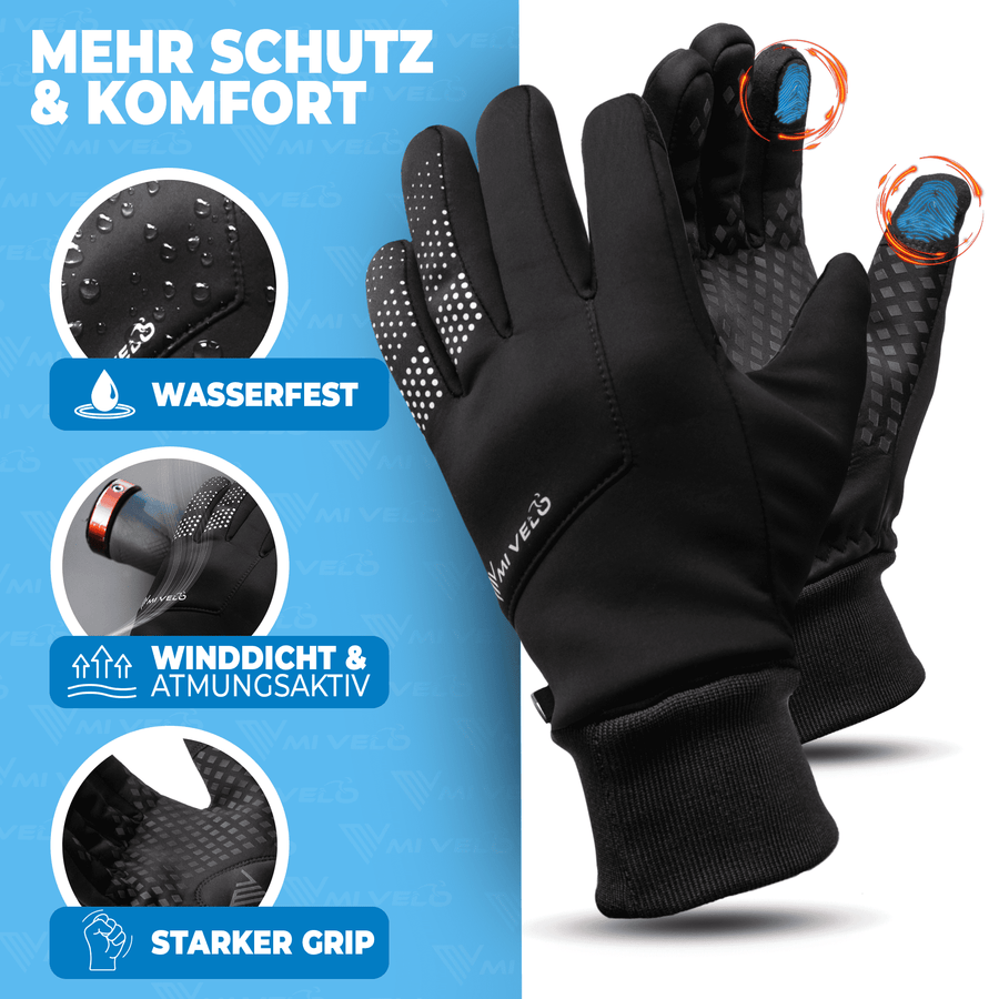 MiVelo Winddichte & Wasserabweisende Fahrradhandschuhe - Unisex - Schwarz - Größe L