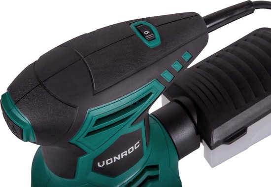 VONROC Exzenterschleifer - 300W - Ø125mm - Mit Staubauffangbox & 12 Stück Schleifpapier