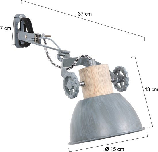 Klemmleuchte und Wandleuchte Gearwood 2752GR Grau, E27-Fassung – Holz und Metall, trendiges Design, dreh- und neigbar, für den Innenbereich geeignet – Mexlite