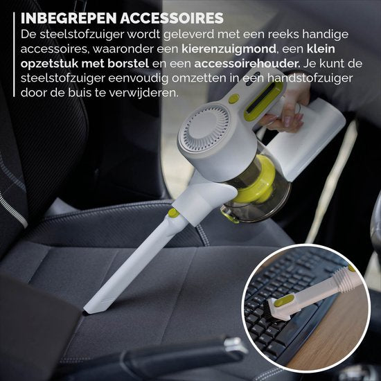 BREND BR-2214 Kabelloser Handstaubsauger mit LED-Beleuchtung - Dreifachfilter nimmt 99,5% Feinstaub auf - Weiß/Grün