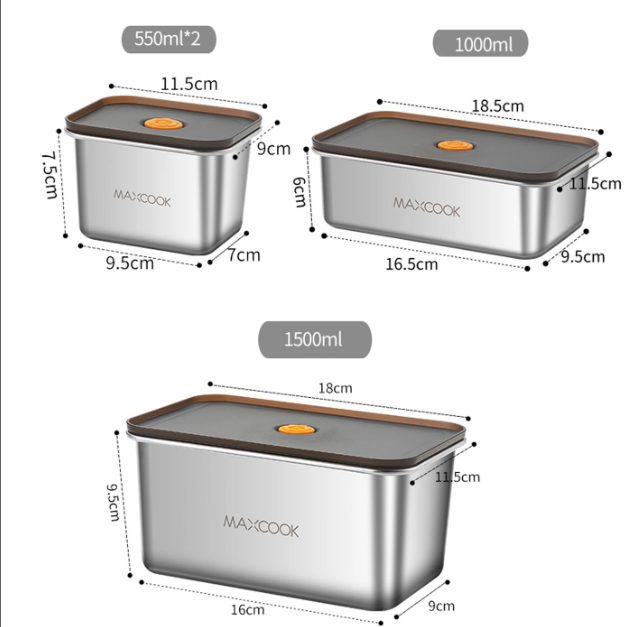 Maxcook Edelstahl-Lebensmittelbehälter, 4er-Set – Silber – Edelstahl 304