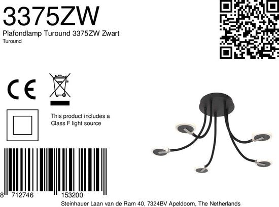 Deckenleuchte Turound 3375ZW – Schwarze Designleuchte mit Glas, 91,5 cm, dreh- und neigbar, Steinhauer, LED, dimmbar, 5000 Lumen