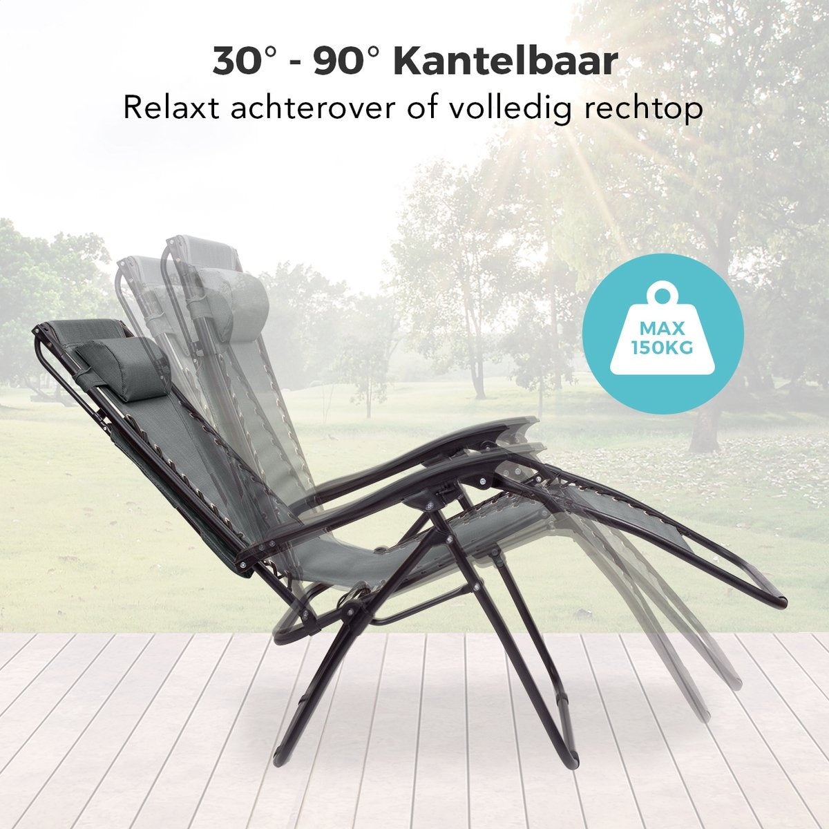 LifeGoods Faltbare Gartenstühle - mit Sonnendach - Verstellbarer Sonnenschirm - 2 Stück - 30Â°-90Â° verstellbar - Metall - Dunkelgrau